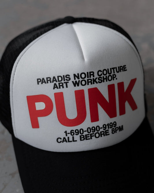 Punk White/Black Cap - Paradis Noir Couture Details Avant